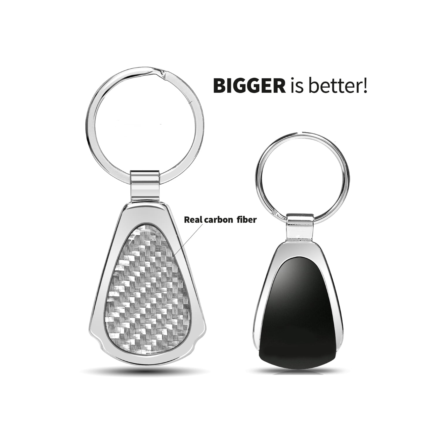 iPick Image for Chevrolet Corvette C8 Stingray Real Silver Dome Carbon Fiber Chrome Metal Teardrop Key Chain, Official Licensed