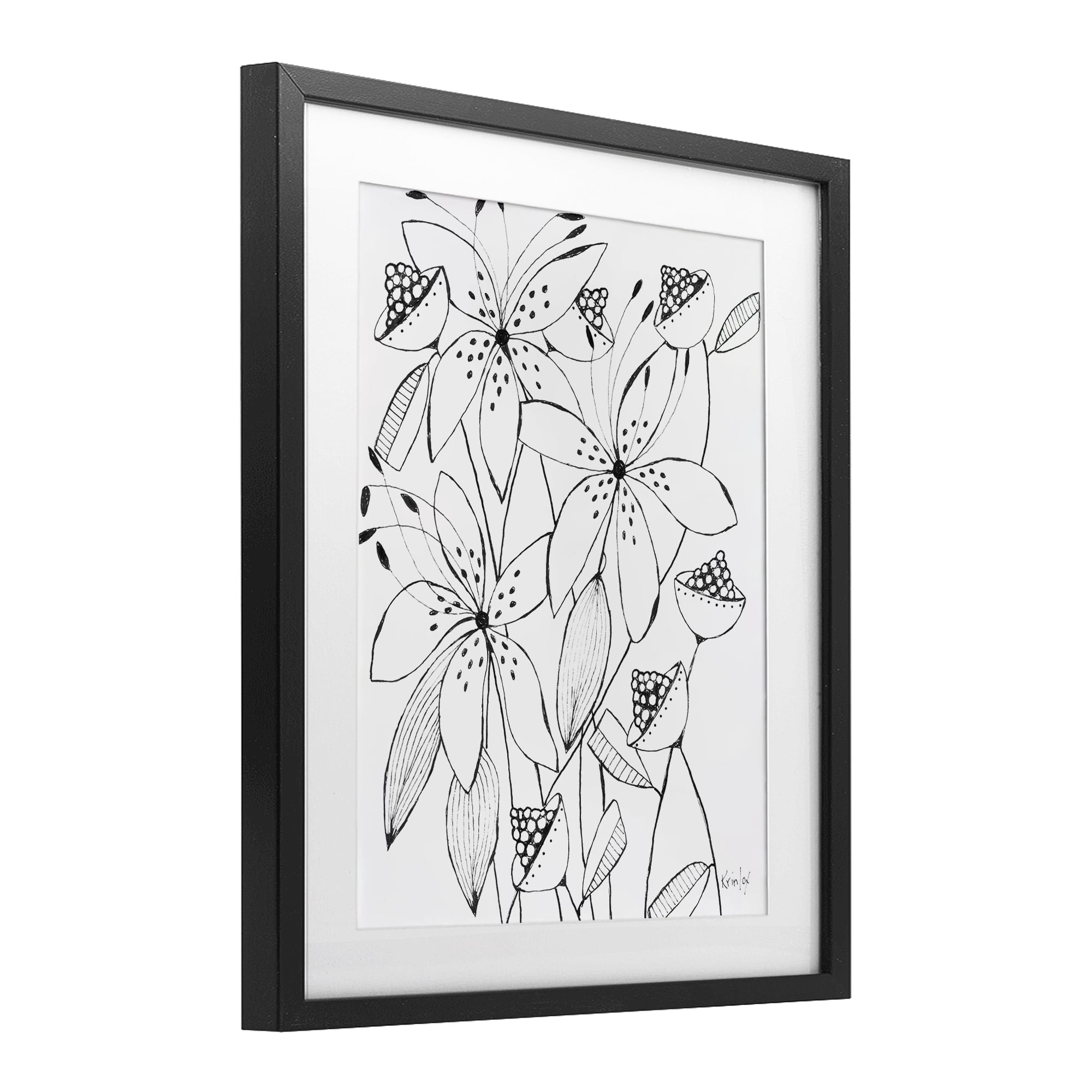 Stupell Industries Open Blooms Outline Black Framed Print Under Glass, design by Krinlox