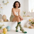 thumbnail image 4 of HIALTODAY Women Easter Socks, Green Bunny Ear Pattern Crew Socks Fun Multi-Color Holiday Gift ，6-9, 4 of 6