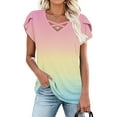 thumbnail image 6 of Kaemgyyd Womens Summer Tops Gradient Short Sleeve T Shirts Cute Cutout Trendy Dressy Casual V Neck Loose Fit Blouse, 6 of 6