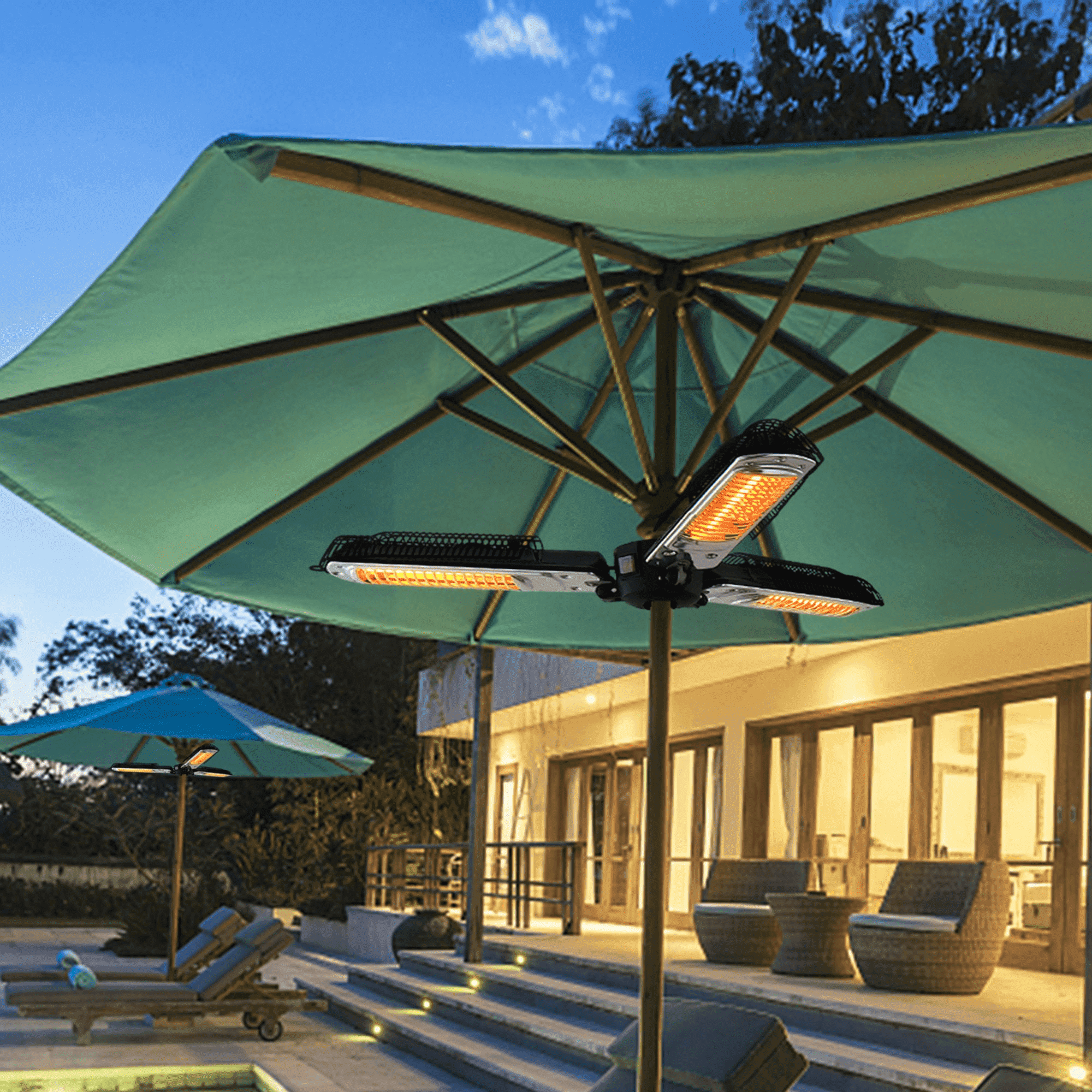 fire sense umbrella patio heater SUNHEAT Round Black Portable Propane Its equipped with a Piezo ignition system for a quick startup Fire Sense 60460 Mojave Sun