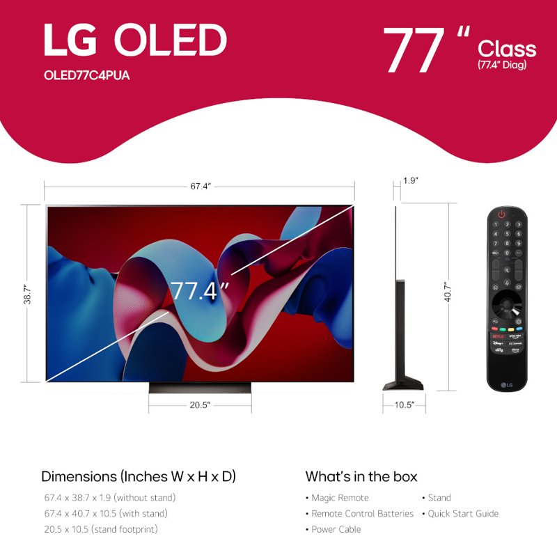 LG 77" Class 4K UHD OLED C4 Series 120 Hz Web OS 24 Smart TV with Dolby Vision - OLED77C4PUA display and camera view