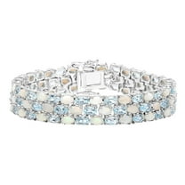 Genuine Blue Topaz and Opal Bracelet in Sterling Silver 22.28 Carats Tennis Jewelry Gift For Her