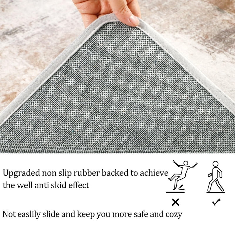 Aonewoe Modern Abstract Hallway Runner Rug 2x10, Washable Runner Rug, Non Slip Kitchen Runner Rugs, Soft Carpet Runners for Hallway Kitchen Bathroom Bedroom Entryway (Beige)