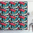 thumbnail image 1 of Urban Graffiti Shower Curtain, Chevron-Like Bold Framed Tangled Stripes and Edgy Zigzags, Fabric Bathroom Set with Hooks, 69W X 84L Inches Extra Long, Dark Coral Blue Eggshell, by Ambesonne, 1 of 3