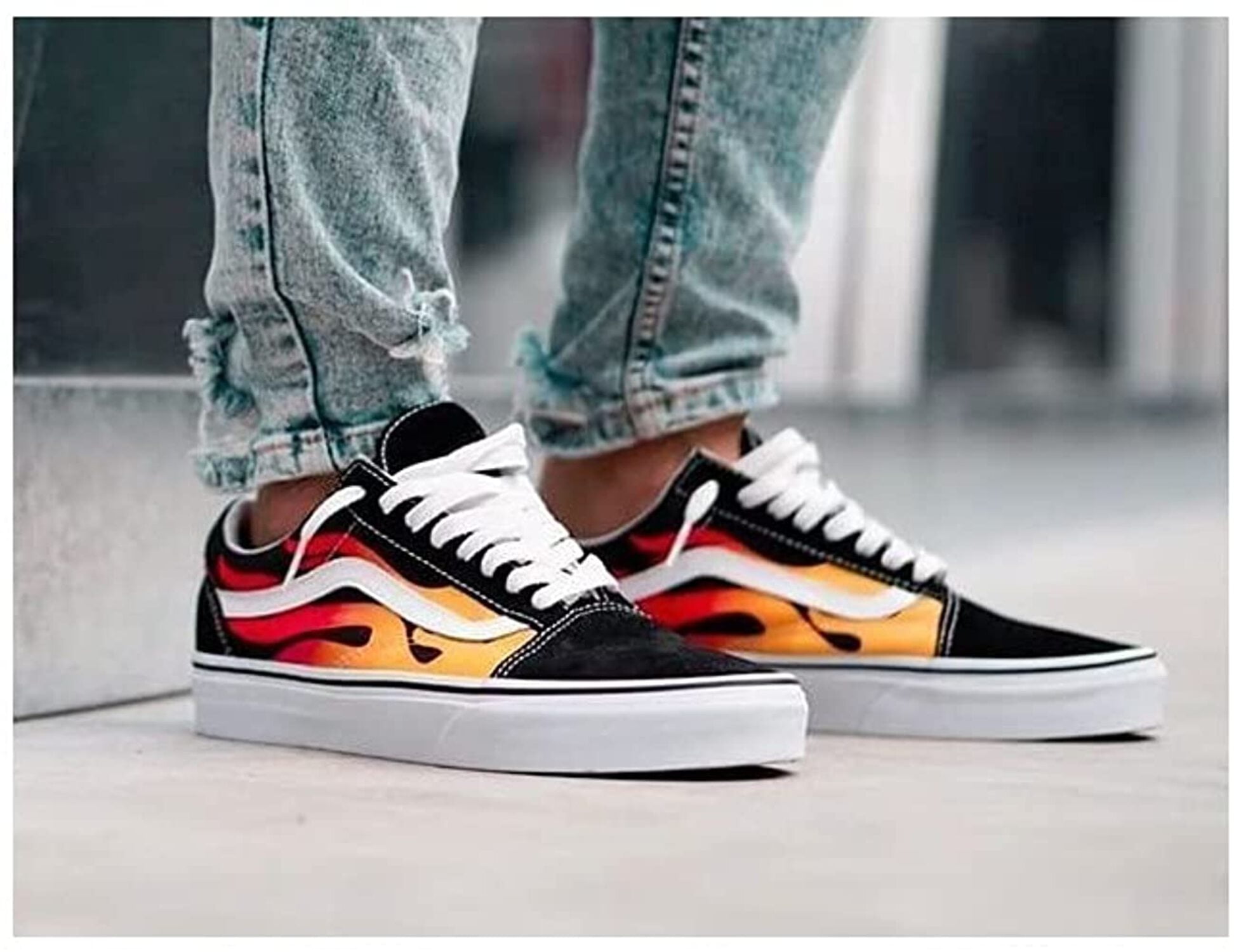 デッドストック USA企画 VANS OLD SKOOL FLAME US9 VANS FLAME OLD SKOOL SHOES Mens 9 Prints Lace Up Multi Color