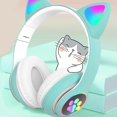 thumbnail image 1 of CHAO Auriculares con orejas de gato, plegables, con Bluetooth, con luz LED intermitente, inalámbricos, con micrófono, color verde, 1 of 4