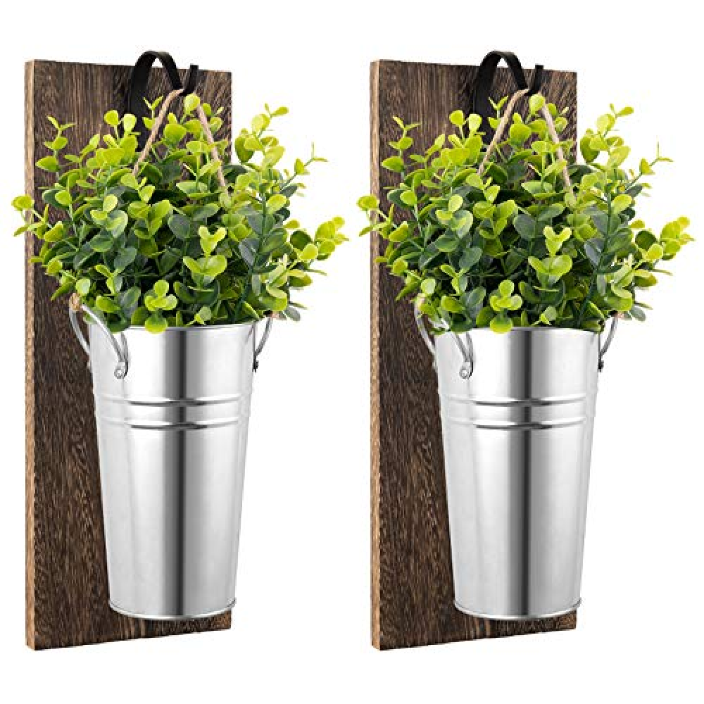 Galvanized Metal Wall Planter With Artificial Greenery Plants