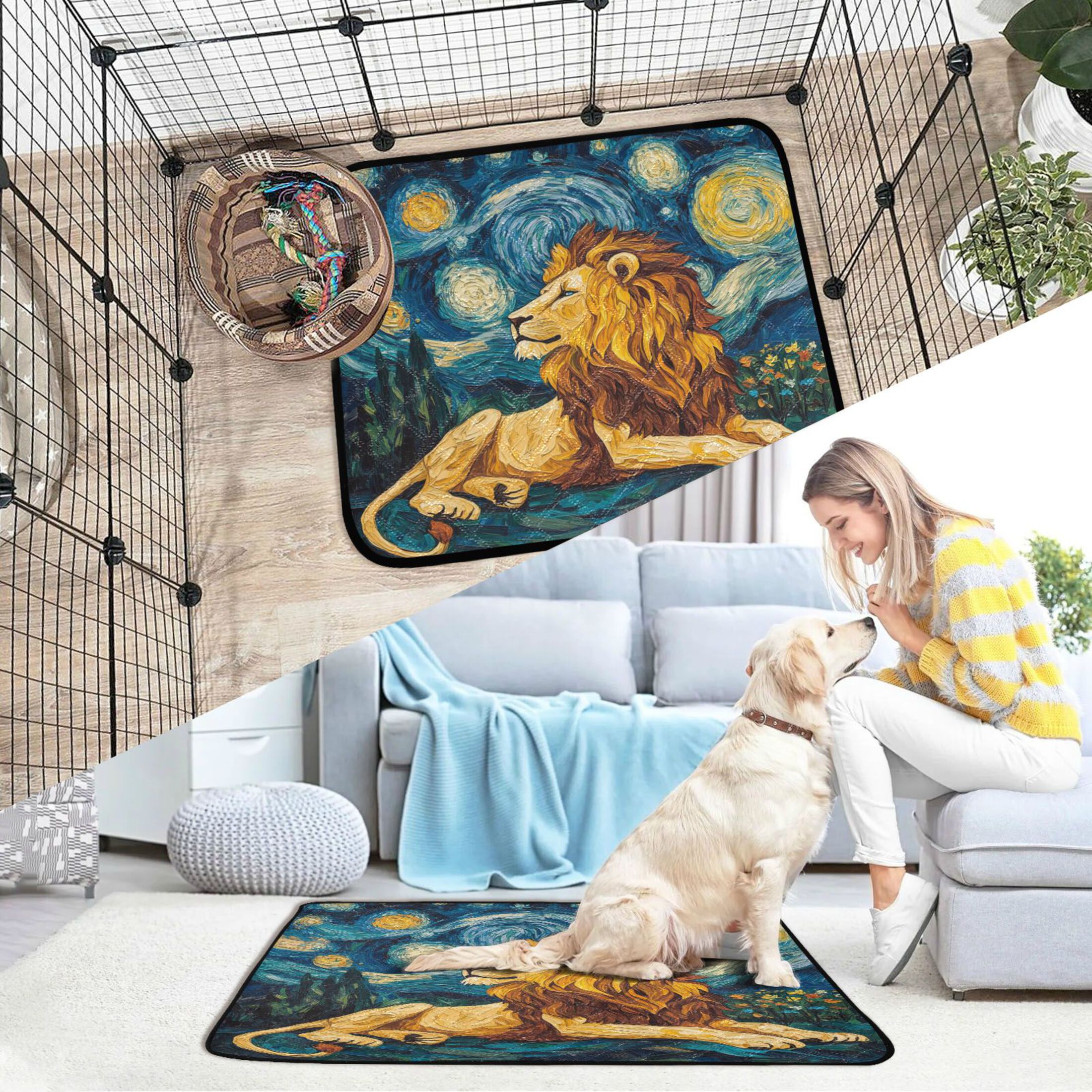 Qxltty Golden Lion King Cat litter Pads Pet Set of 3 Diaper Mats Center Anti-leakage Layer Absorbent Soft and Comfortable