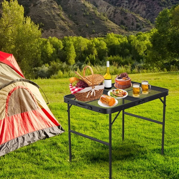 Outdoor Table Camping Table, 35.62in Collapsible Grill Table Aluminum Alloy Height Adjustable 88LBS Max Load BBQ Table with Carry Handle for Camping Picnic