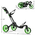 thumbnail image 2 of Gymax 3 Wheels Foldable Golf Push Pull Cart Trolley w/ Adjustable Handle Brake Green, 2 of 10