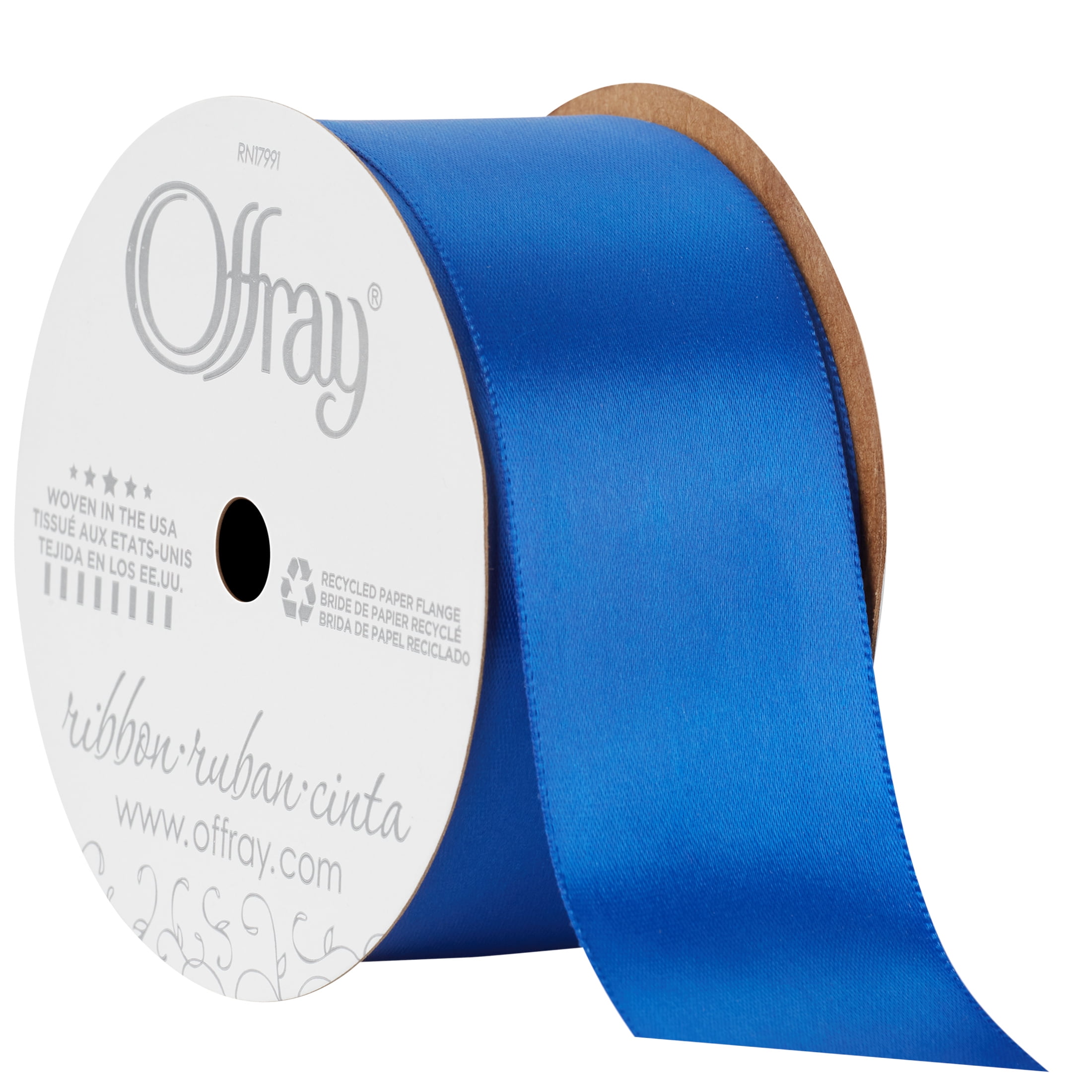 Offray Ribbon, Royal Blue 1 1/2 inch Single Face Satin Polyester Ribbon, 12 feet