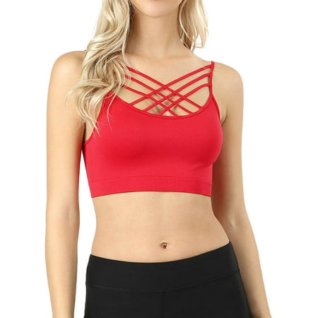 

TheLovely Women & Plus Comfort Seamless Crisscross Front Strappy Bralette Sports Bra Top with Removable Pads