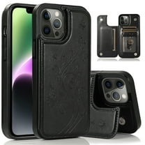 Dteck for iPhone 15 Pro Case with Card Holder, Embossed Flower Design Magnetic Back Flip Case for iPhone 15 Pro Wallet Case for Women, Shockproof Protective 15 Pro Cover 6.1 Inch,Black