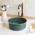 thumbnail image 4 of 16" Handmade Green Patina 100% Solid Copper Kitchen & Bathroom Vessel Sink Bowl – Countertop Basin for Vanity & Powder Room | Eco-Friendly Rustic Copper Sink with Drain Cap, 4 of 7