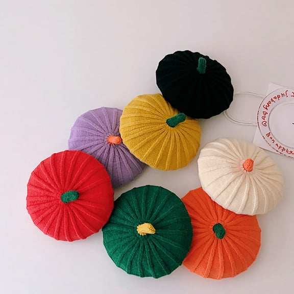 Hinvhai Berets for Kids ,Fashion Knitted Beret Hats for Baby Girls Pumpkin Hat Princess Beret Cap Girls Beret Hat Beanie Cap Yellow 45-50cm