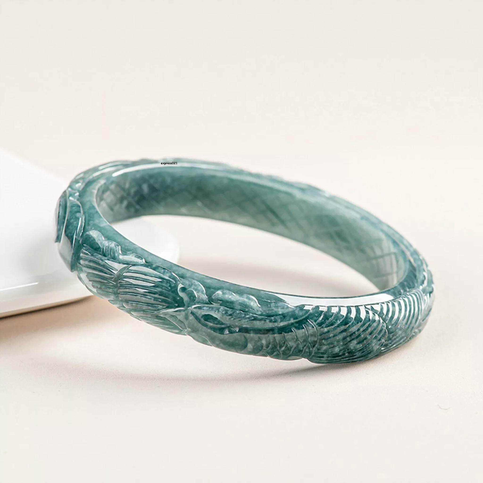 HOOUN 1PCS Natural Grade A Jade Jadeite Bangle Women Lucky Carved Phoenix Bracelet