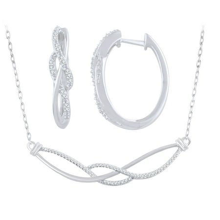1/4 Carat Diamond Sterling Silver Fashion Hoop Earring and Necklace Set
