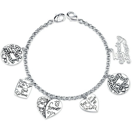 Stainless Steel Best Friends, Friends Forever Heart Charm Link Bracelet,