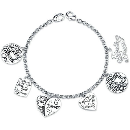 Stainless Steel Best Friends, Friends Forever Heart Charm Link Bracelet, (Best Friend Bracelets For Women)