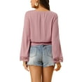 thumbnail image 3 of INSPIRE CHIC Women's Tops Bell Sleeves Boho Lace Eyelet Smocked Waist Peasant Blouse XS Dusty Pink, 3 of 7
