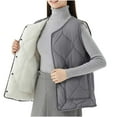 thumbnail image 2 of Xdegoge Women's Sherpa Lined Quilted Vest 2025 Fashion Velvet Vest Down Button Up Sleeveless Padded Down Jackets Lightweight Warm Winter Gilet Outerwear with Pockets Plus Size Clothes Dark Gray XXL, 2 of 5