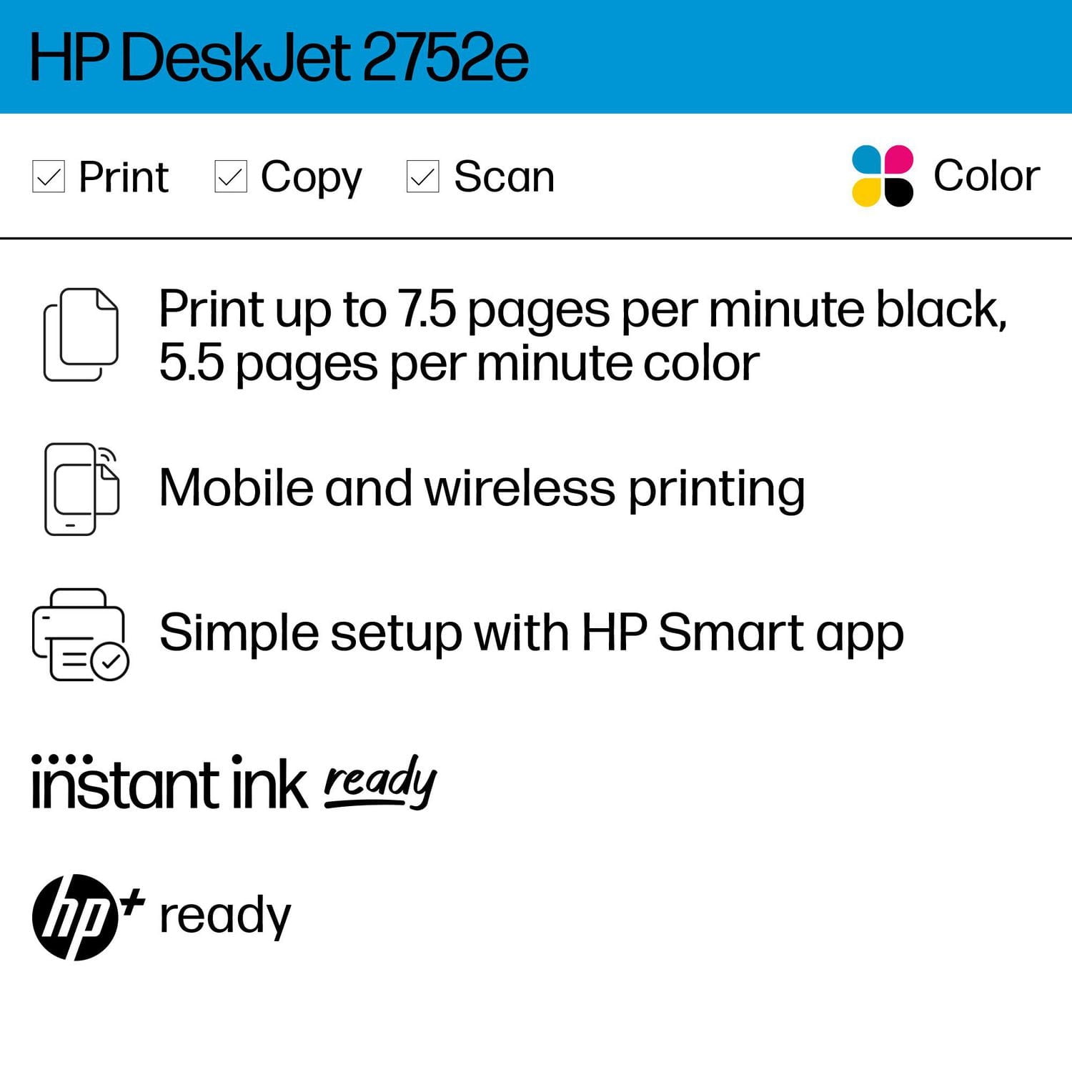 Imprimante tout-en-un HP DeskJet 2752e avec 3 mois d'encre gratuite via HP Plus