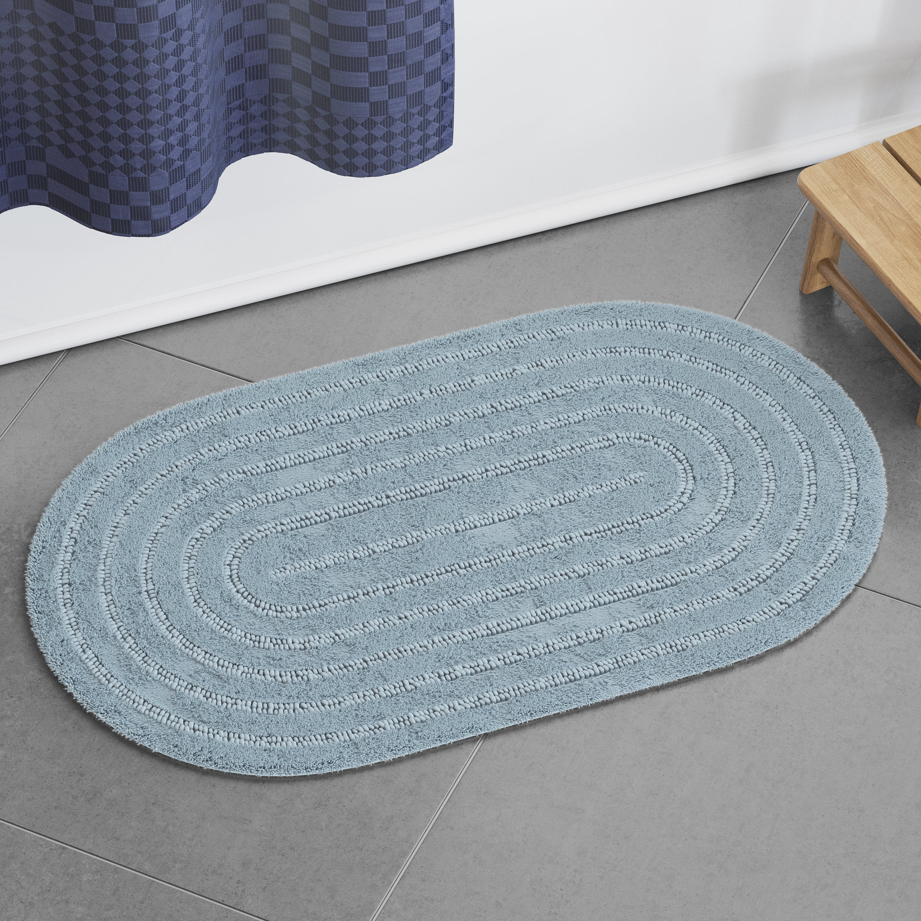Beautiful Oval Cotton Bath Rug by Drew Barrymore, Winter Sky, 20" x 34"