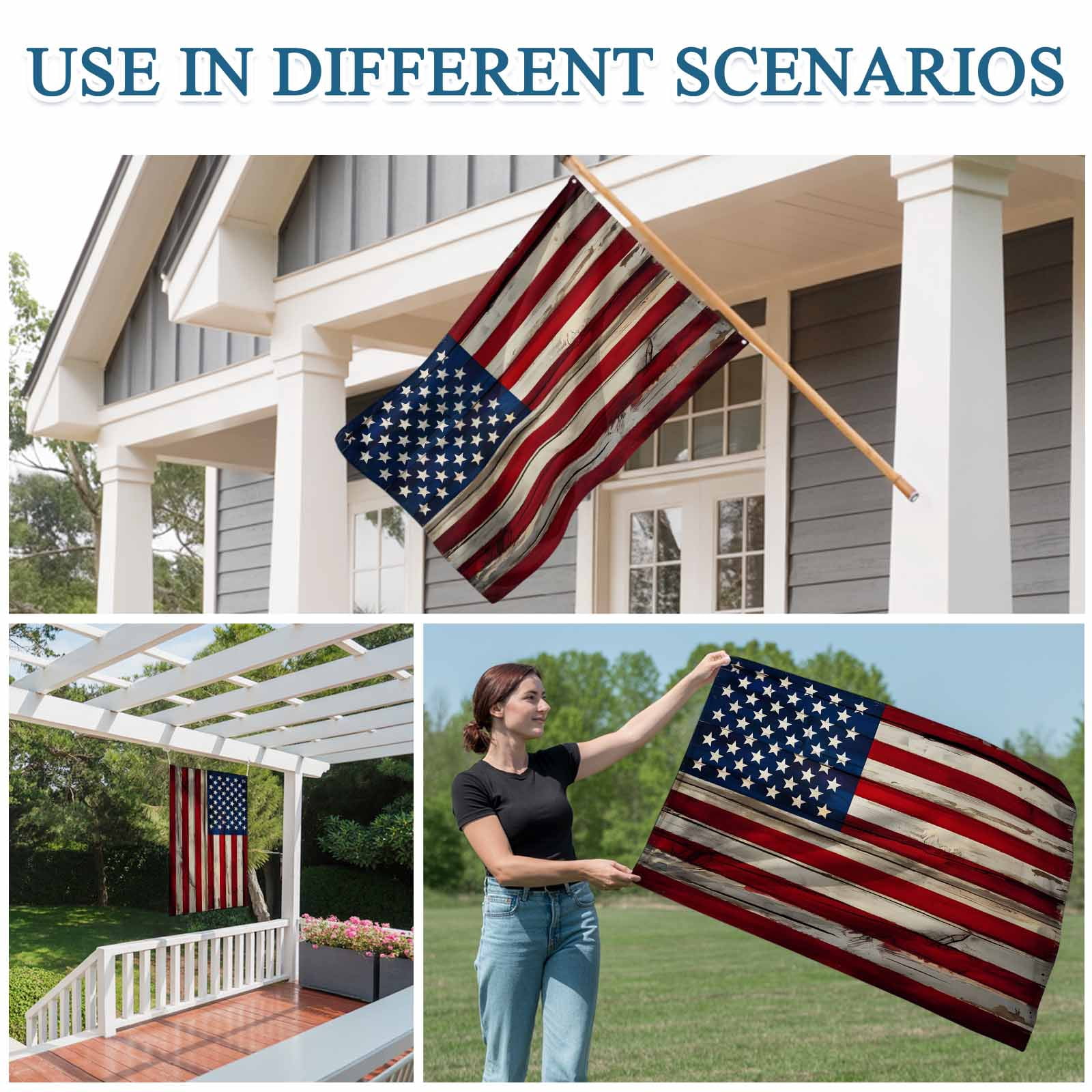4th of July Flags for Outside 3x5 ft American Flag Outdoor Flags Double Sided Grommets House Banner Retro USA National Flag Patio Yard Flag for Outdoor Party Porch Independence Day Decor