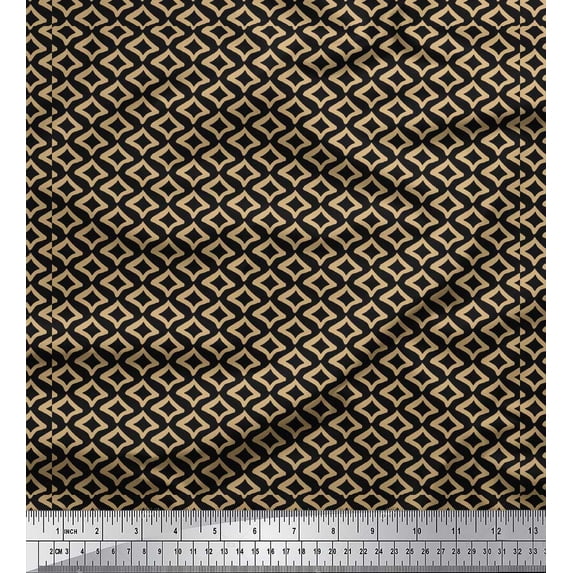 Soimoi Black polyester Crepe Fabric Diamond Geometric Print Fabric by Yard 42 Inch Wide