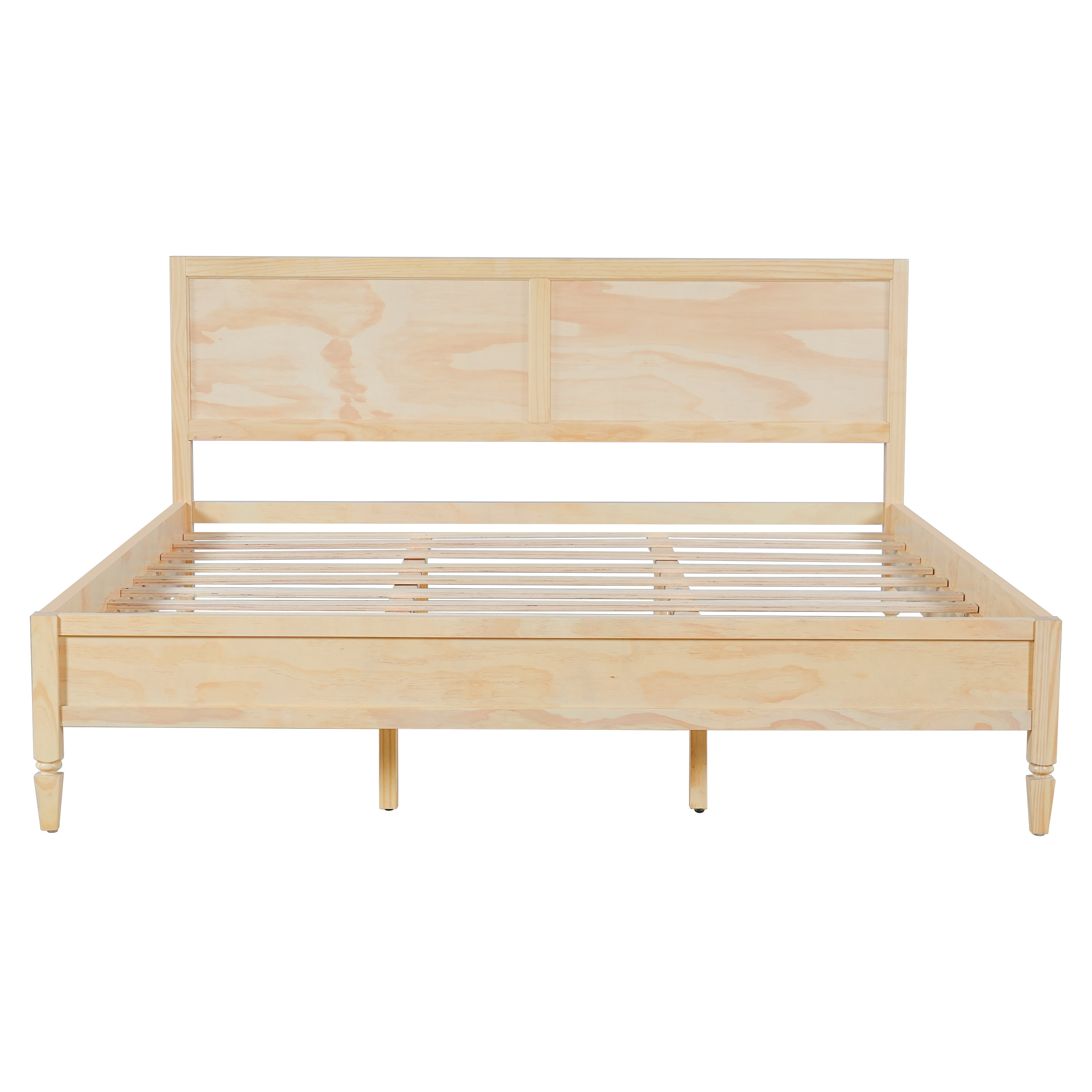 GARITIN King Size Wood Platform Bed Frame with Classic Panel Headboard, Wooden Slats Support, No Box Spring Needed, Easy Assembly, Natural