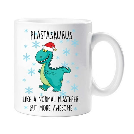 

60 Second Makeover Christmas Plastasaurus Mug Plasterer Dinosaur Fathers Day Funny Mug Present Birthday Christmas