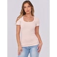 thumbnail image 3 of ANRABESS Short Sleeve Tops for Women Trendy Scoop Neck Summer Tops Shirts Ribbed Knit Slim Fitted Basic Tees Spring Casual Clothes Beige S, 3 of 8