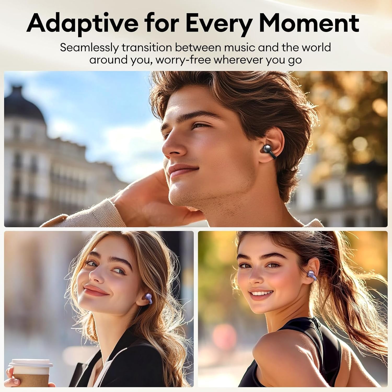 M100 Clip On Ear Headphones AI Open Ear Earbuds Wireless Bluetooth 5.4, Clip On Earbuds with LCD Touchscreen, Lightweight Comfort Open Ear Headphones for Sports, Fitness, and Workouts
