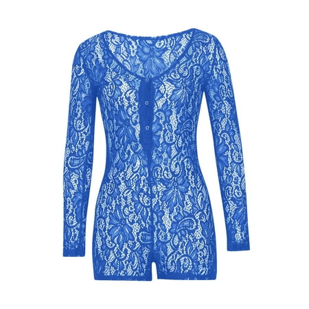 

Hirigin Women Lace Jumpsuit See Through Deep V Neck One Piece Clubwear Pajama