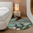 thumbnail image 3 of Round Area Rug 3 Ft, Daisy Flower Washable Non-Slip Circle Carpet for Living Room/Bedroom, Vintage Horseshoes Farmhouse Wooden Grain Teal Low-Profile Small Floor Mats Collection Rugs for Indoor, 3 of 7