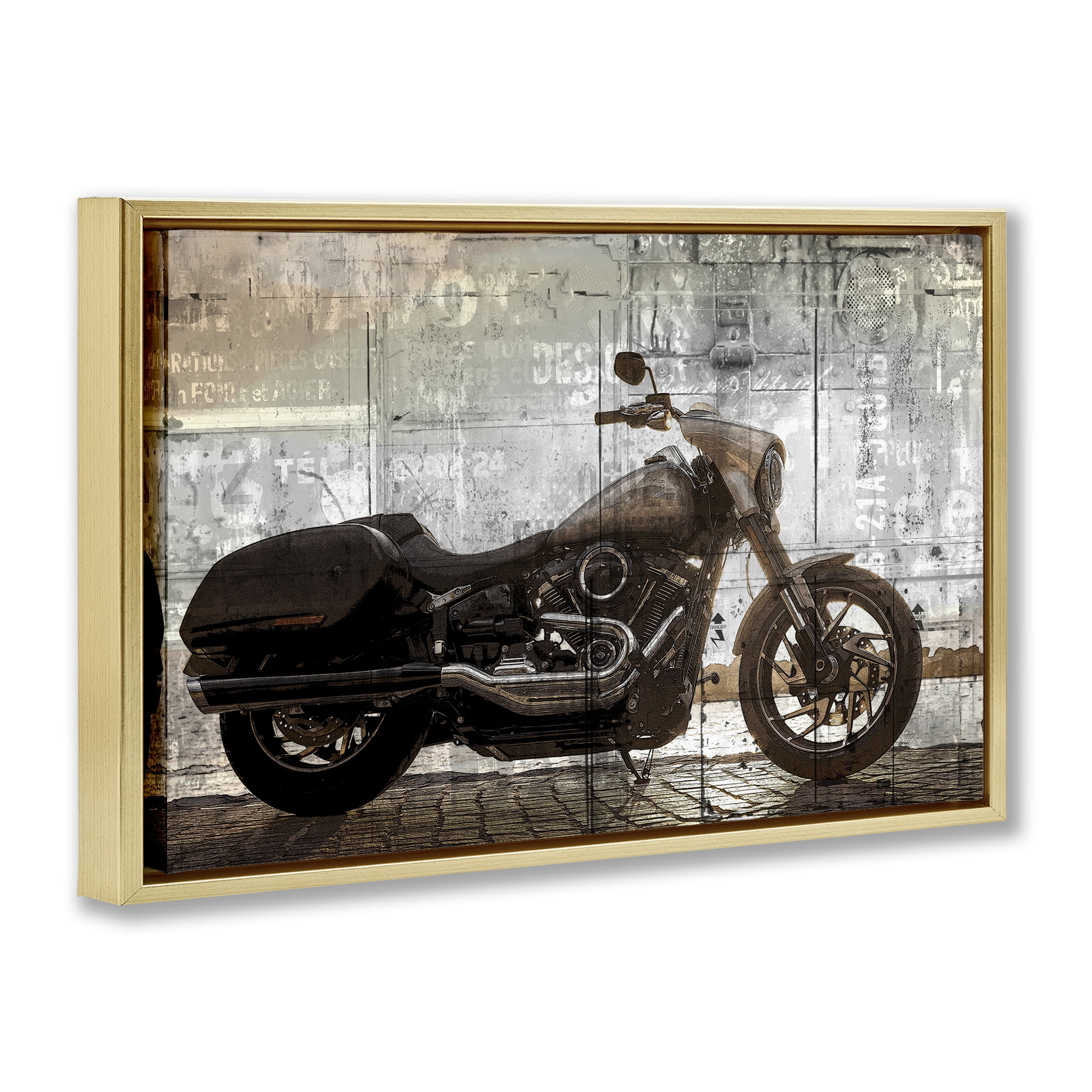 Stupell Industries Sunset Ride Motorcycle Gold Framed Floater Canvas Wall Art, design by Kim Allen