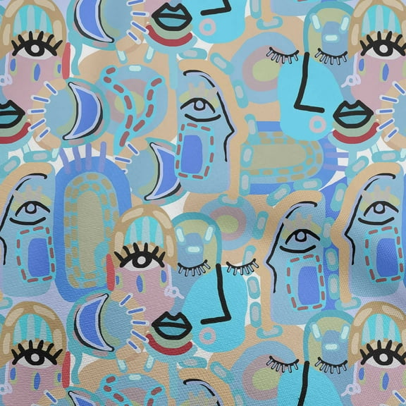 oneOone Polyester Spandex Turquoise Blue Fabric Abstracts Sewing Material Print Fabric By The Yard 56 Inch Wide