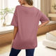 thumbnail image 5 of Camiseta Holgada de Algodón de Color Liso con Cuello Redondo y Aberturas Laterales, Color Rosa, Talla L, 5 of 6