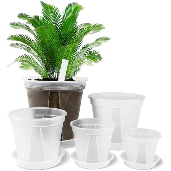 Triani 5Pcs Clear Nursery Pots Variety Pack 3.9/4.7/5.5/5.9/6.3 Inch Plastic Flower Pots with Drainage Holes and Sacuers for Indoor Outdoor Garden