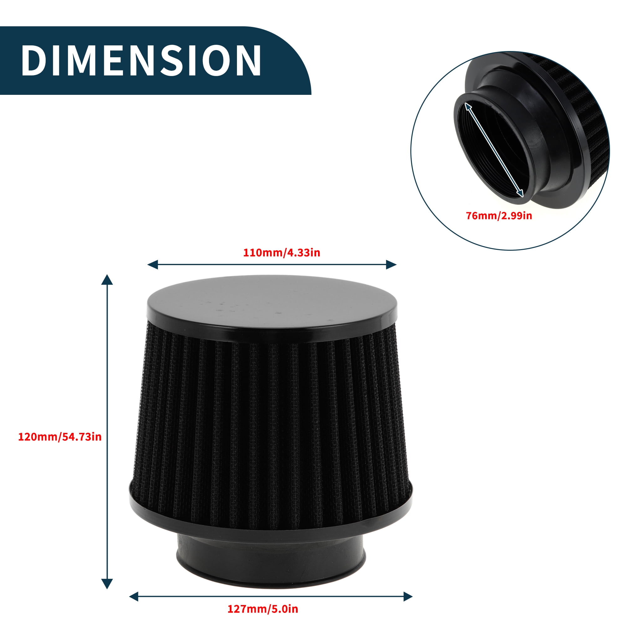 Unique Bargains Engine Air Filter 76mm High Flow Clamp-On Cold Air Intake Filter for Car