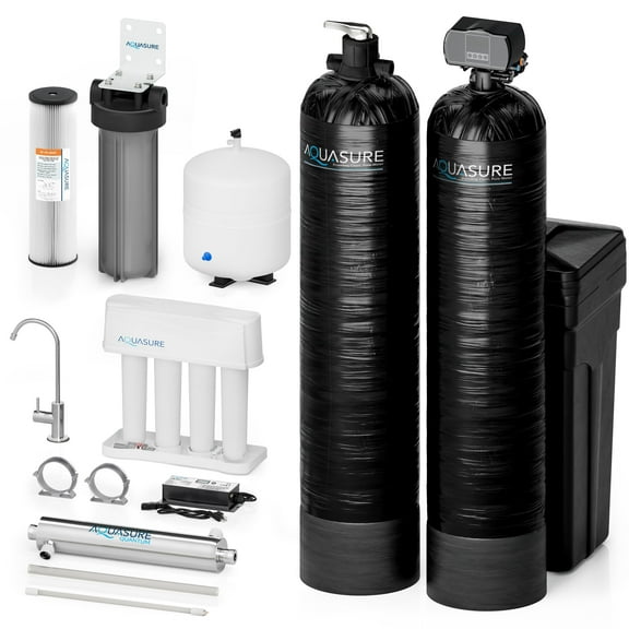 Signature Elite 5-in-1 Whole House Water Treatment Bundle with 72,000 Grains Fine Mesh Resin Softener, Conditioner, Pre-Filter, 18 GPM UV Sterilizer and Reverse Osmosis System