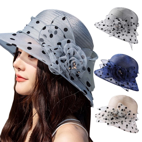 CAIXIA Fascinator Hat Women Flower Mesh Feathers Elegant Tea Party Church Hats Wide Brim Fascinator Hat Flower Bridal Shower Hat