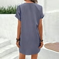 thumbnail image 4 of Womens Summer Casual Dresses Solid Color V Neck Short Sleeve Button Loose Elegant Mini Shirt Dress Workwear, 4 of 7