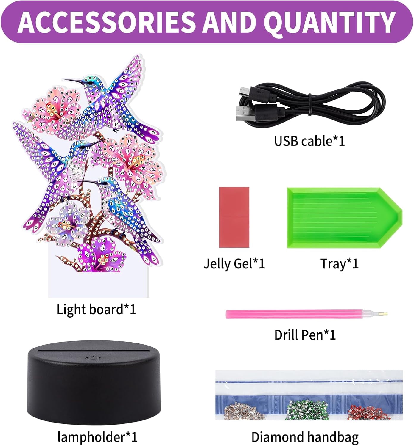 General Diamond Painting Night Light, Diamond Painting Kits for Adults Desktop Ornaments for Table Tabletop Decor Diamond Art Accessories for Adult Beginner Touch Lamp for Bedrooms Living Room-Birds