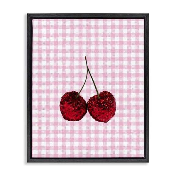 Stupell Industries Glitter Cherry on Pink Gingham Black Framed Floater Canvas Wall Art, design by LISH Creative