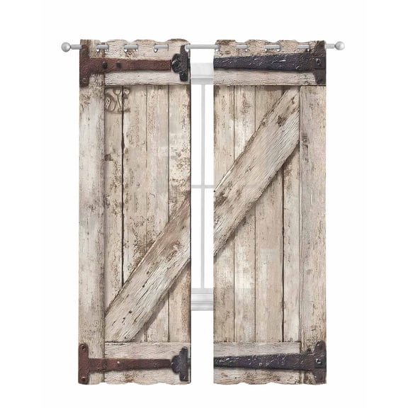 Farmhouse Wood Grain Sheer Curtains 84 Inch Length 2 Panels Set for Living Room/Bedroom, Vintage Country Barn Gate Brown Kitchen Curtains Grommet Semi-Sheer Curtains Window Treatments 52"x84"x2