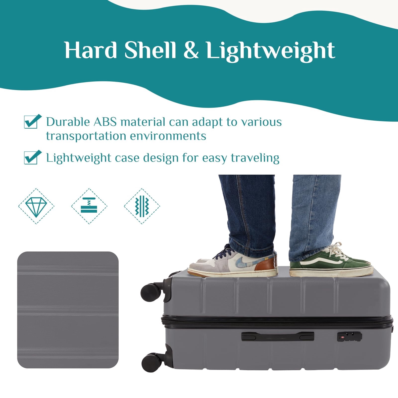 Kelno 3-Piece Hardside Luggage Set 20/24/28Inch ABS Suitcase Set with Double Spinner Wheels TSA Lock Lightweight Rolling Luggage, Dark Gray