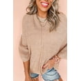 thumbnail image 6 of Women's Light French Beige Contrast Striped 3/4 Sleeve Crew Neck Sweater - [ZhiHiMeRi] | (US 20-22)2XL, 6 of 12