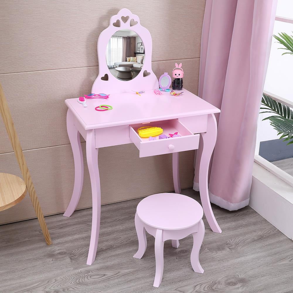 Little Girls Pretend Makeup Playset, Princess Dressing Table Chair Set